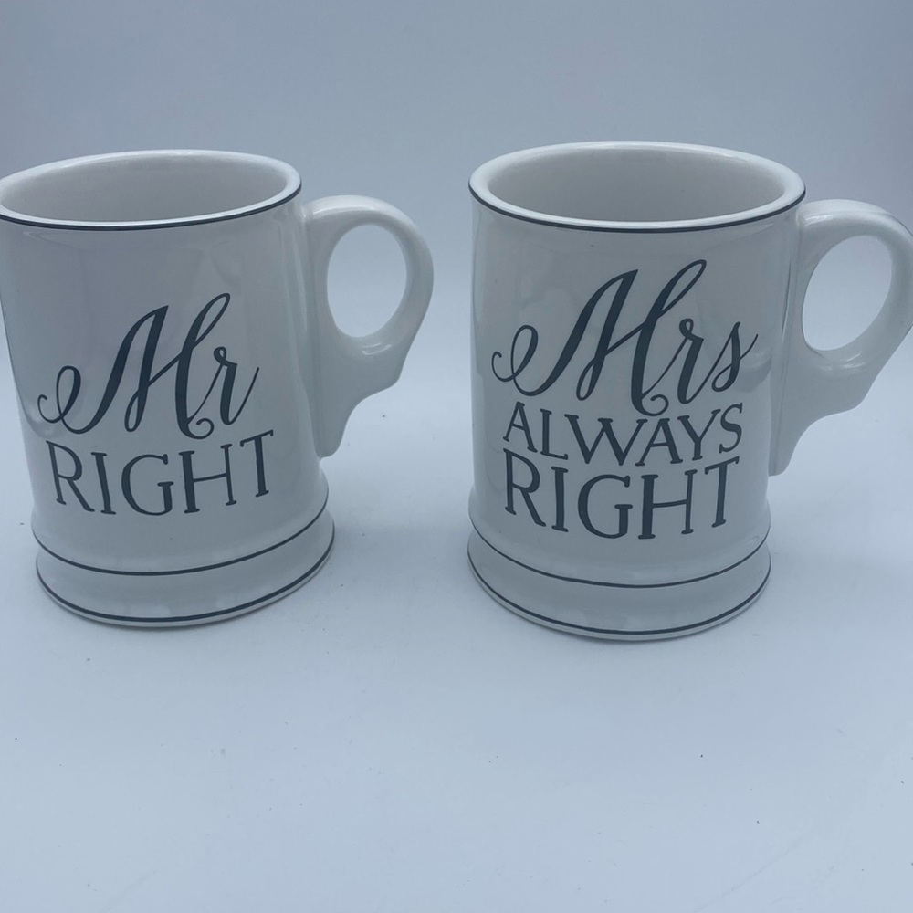 Mud Pie Mr Right & Mrs Always Right coffee cocoa mugs wedding bride groom
